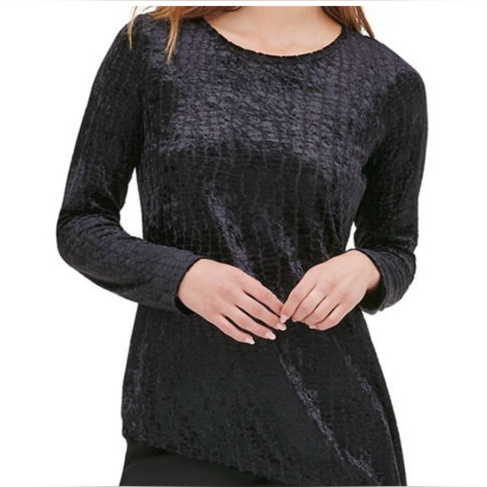 NEW Calvin Klein Top Velvet Burnout Black Croc Plus 3X Asymmetrical Hem Stretch